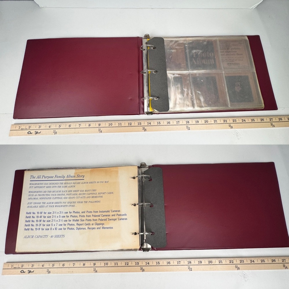 Vtg Rectangle Maroon Photo Album Gold Lettering Filigree Plastic Inserts READ - Picture 8 of 15